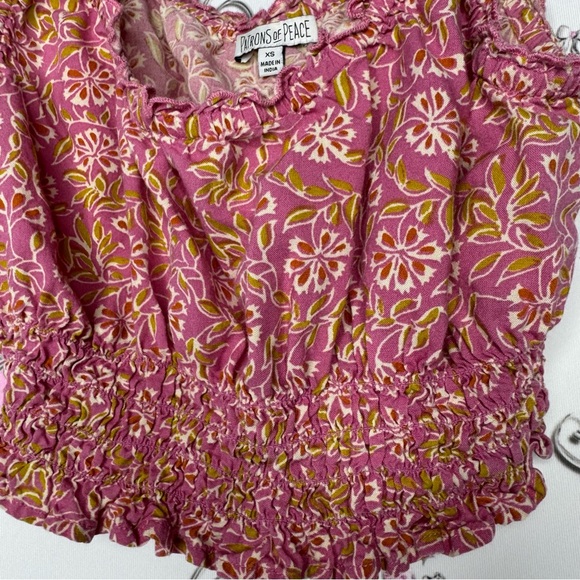 Patrons of peace tank top crop pink floral cinch cute ruffle trim boho luxe - Picture 3 of 9